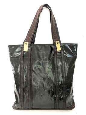 BCBGMaxAzria Black Coated Canvas and Brown Leather Large Tote